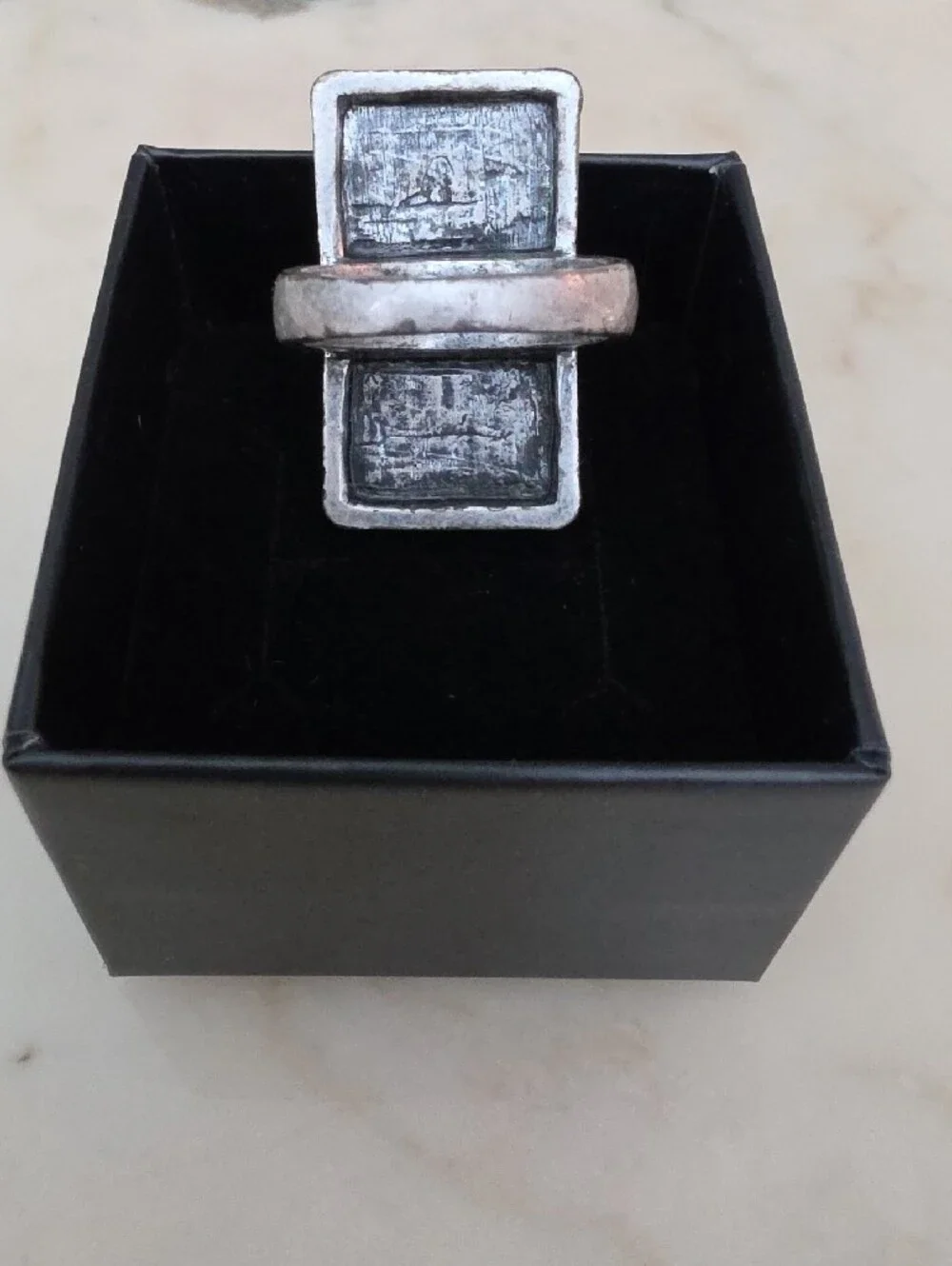 Lia Sophia Clear Crystal Rectangular Cocktail Ring - Silver Tone